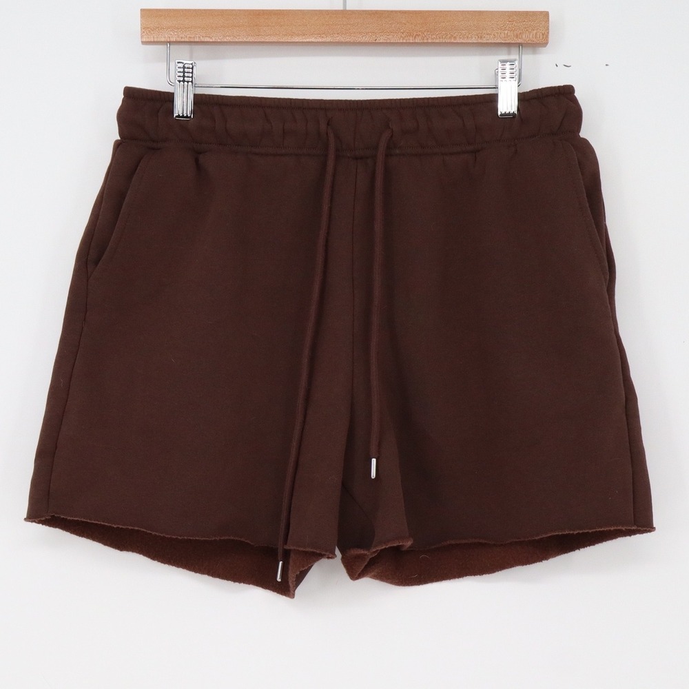 Forever 21 Sweat Shorts Womens L Brown Raw Hem Drawstring Fleece Good